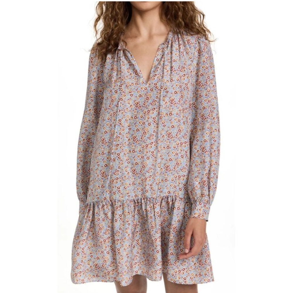 Rebecca Taylor Violet Fleur Silk Floral Dress Size XL Blue-Multi